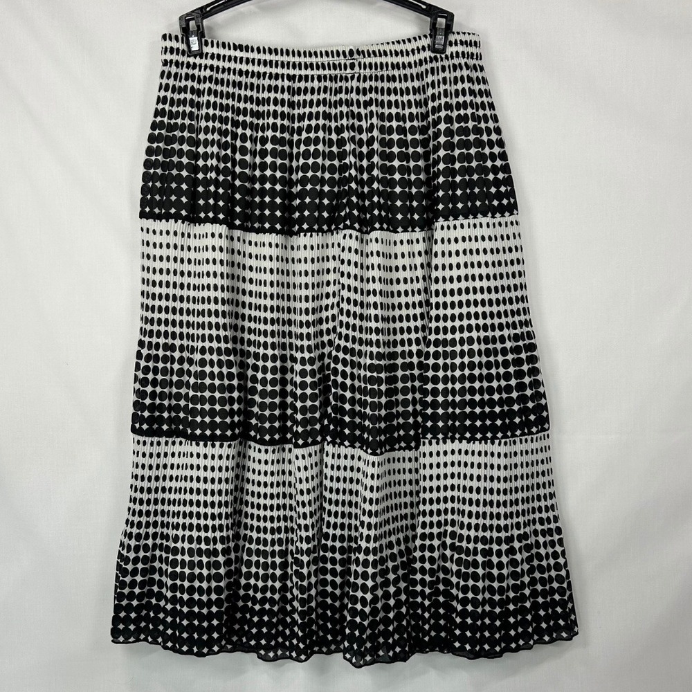 Vintage Mason Thomas Polka Dot Micro Pleated Tiered Midi Skirt Black & White (M)